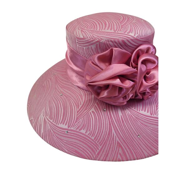 Vintage Nubiano New York Pink Wide Brim Church Derby Hat Fascinator - Picture 4 of 15